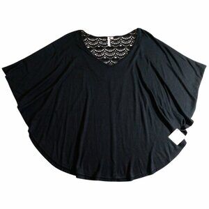 NWT Willow Bay Women's Black Crochet Lace Poncho Batwing Blouse XL X-Large